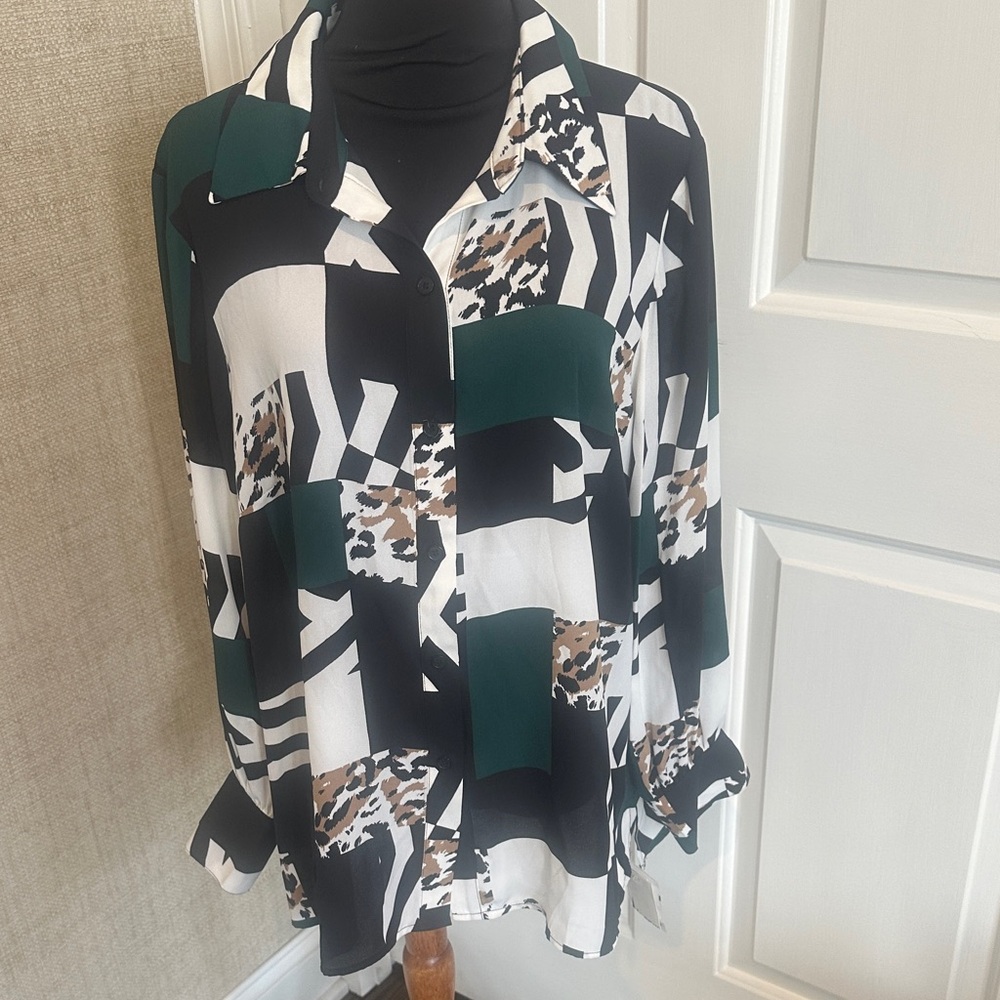 Bar III Women's Button Down Shirt - Black, White, Green, Brown